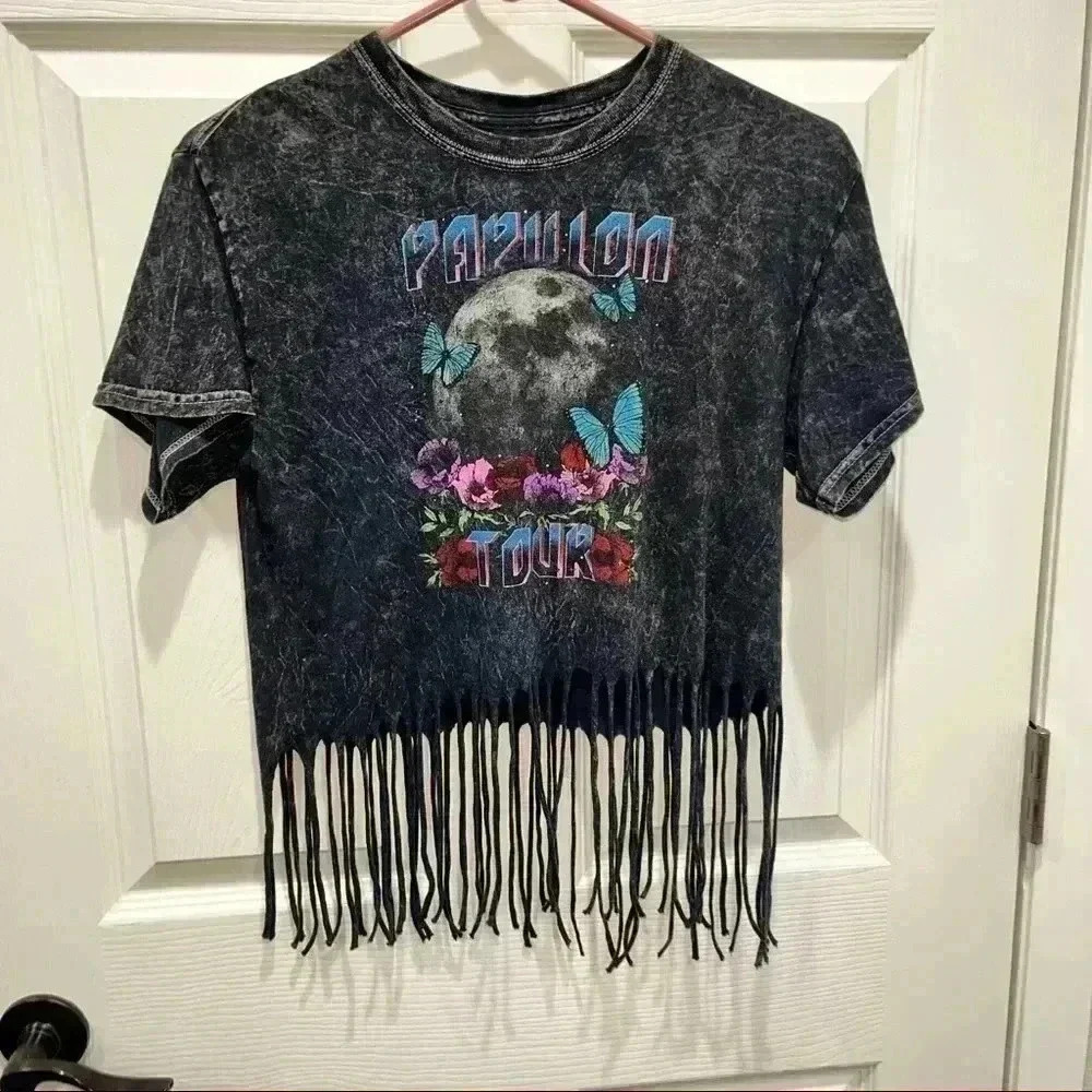 Papillon Butterflies and Moon Concert Tour fringed bottom tee